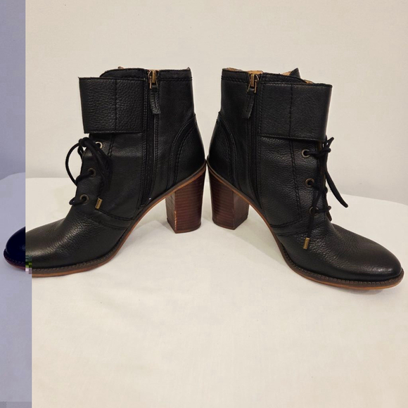 Franco Sarto Black Leather Lace-up Heeled Ankle Boots Size 9M - Picture 4 of 9